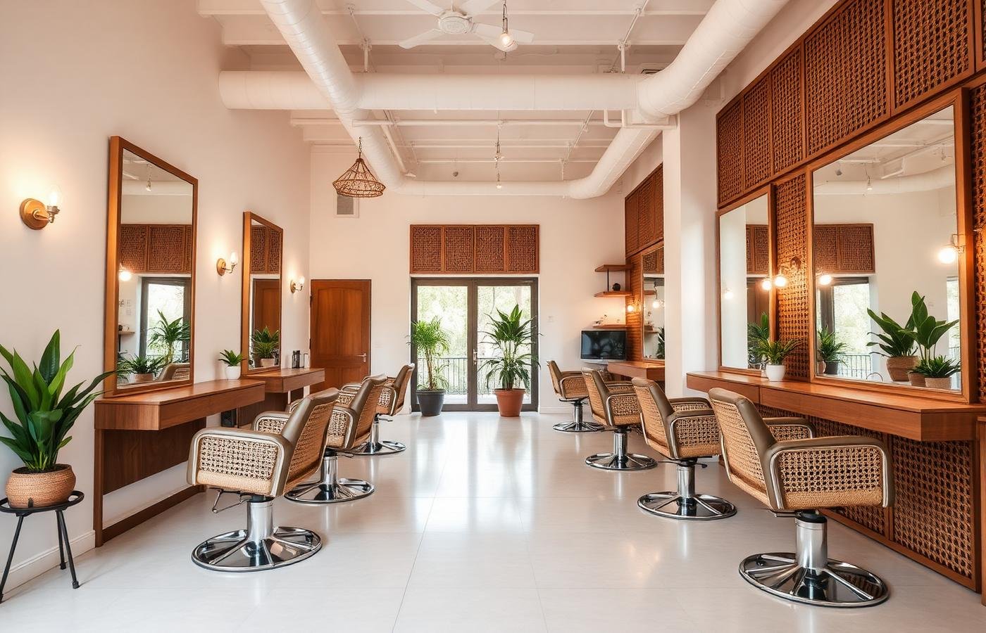 Warm modern salon interior